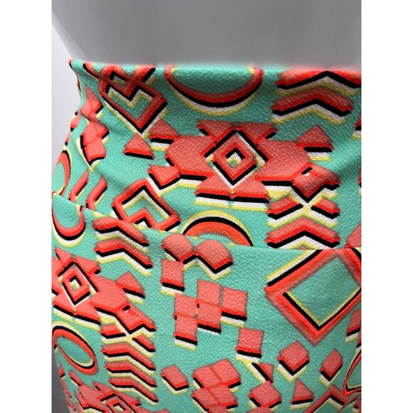 LuLaRoe XL Pencil Skirt With Geometric Coral & Mint Print - Picture 4 of 16